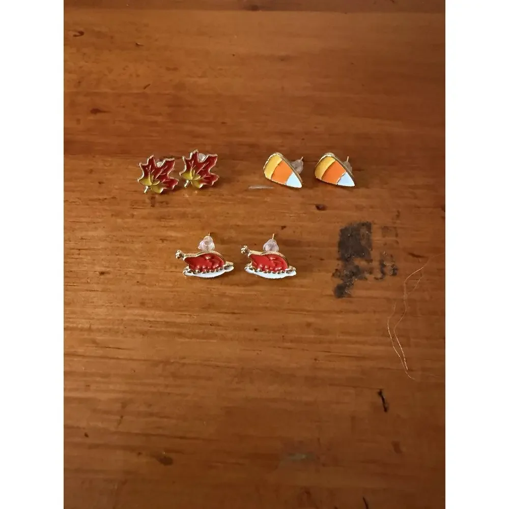 Holiday Earrings Lot Christmas Fall Santa Snowman Candy Corn Leaf Jewelry Bundle
